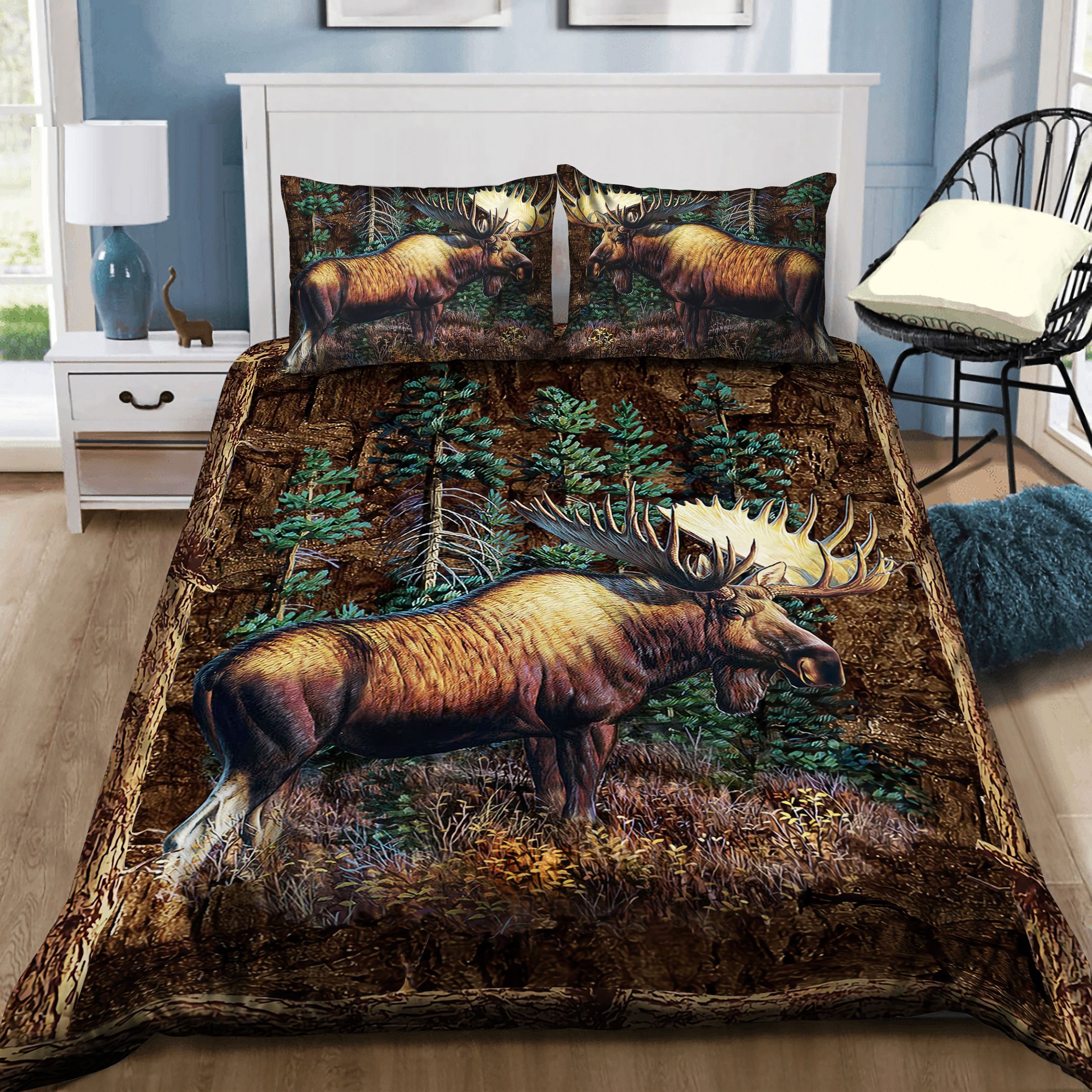 Moose Vignette In Forest Bedding Set