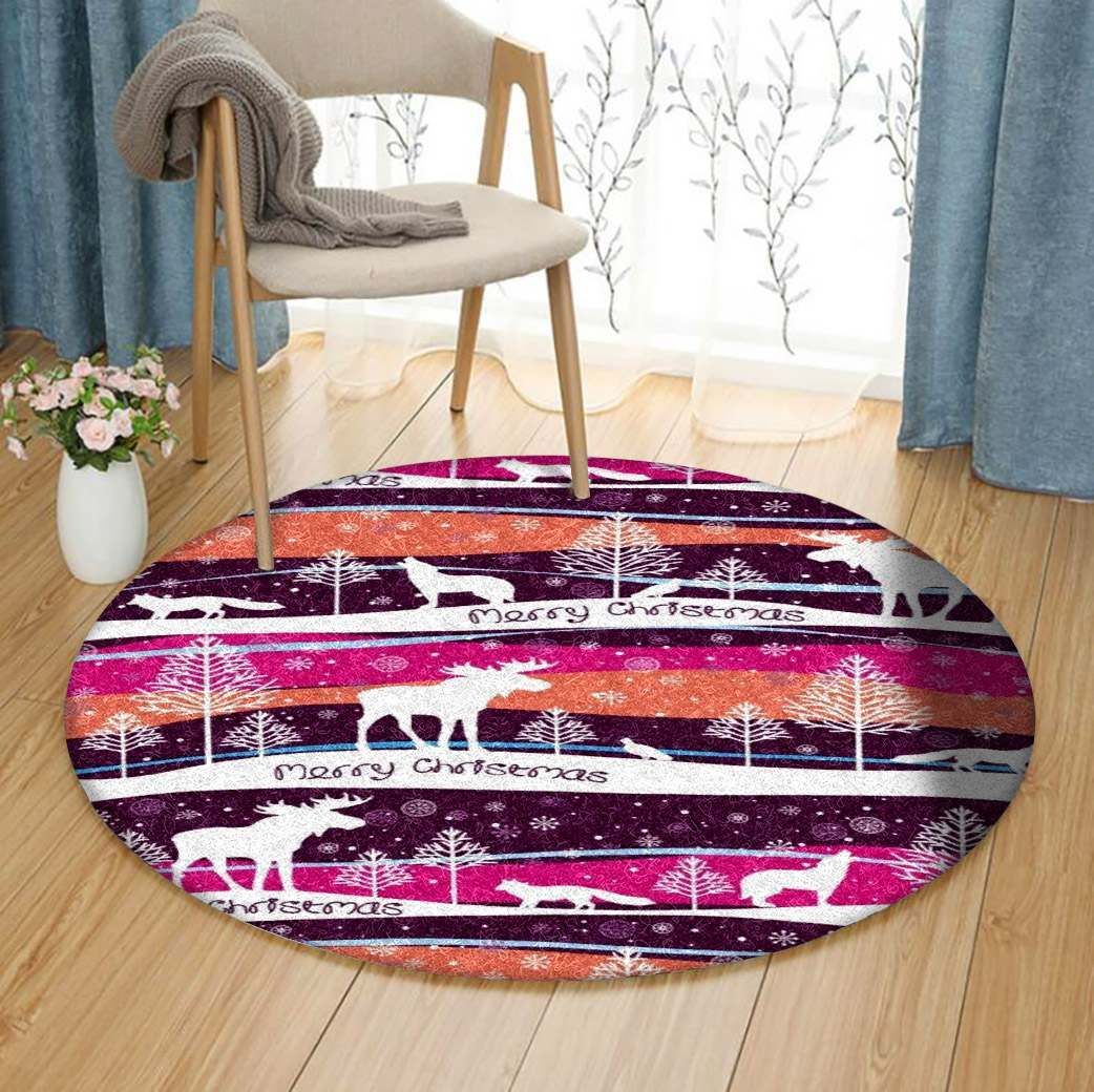 Moose Wolf Fox Christmas Round Carpet