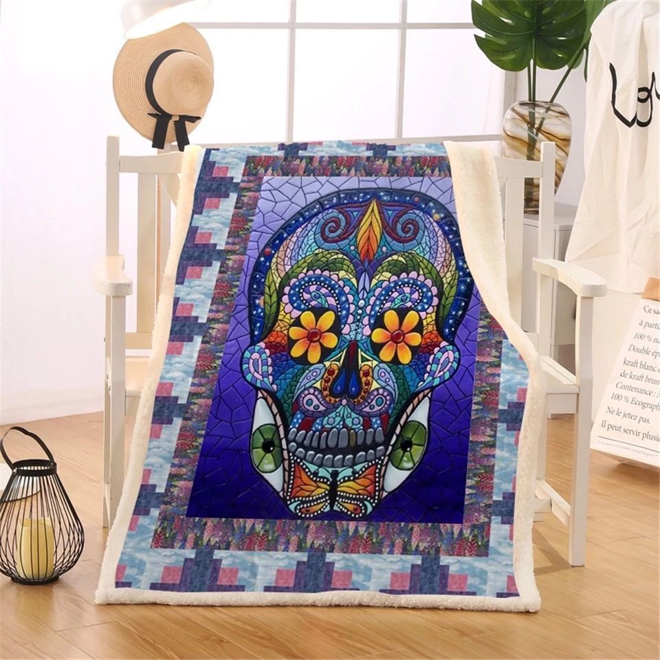 Mosaic Skull Sherpa Fleece Blanket