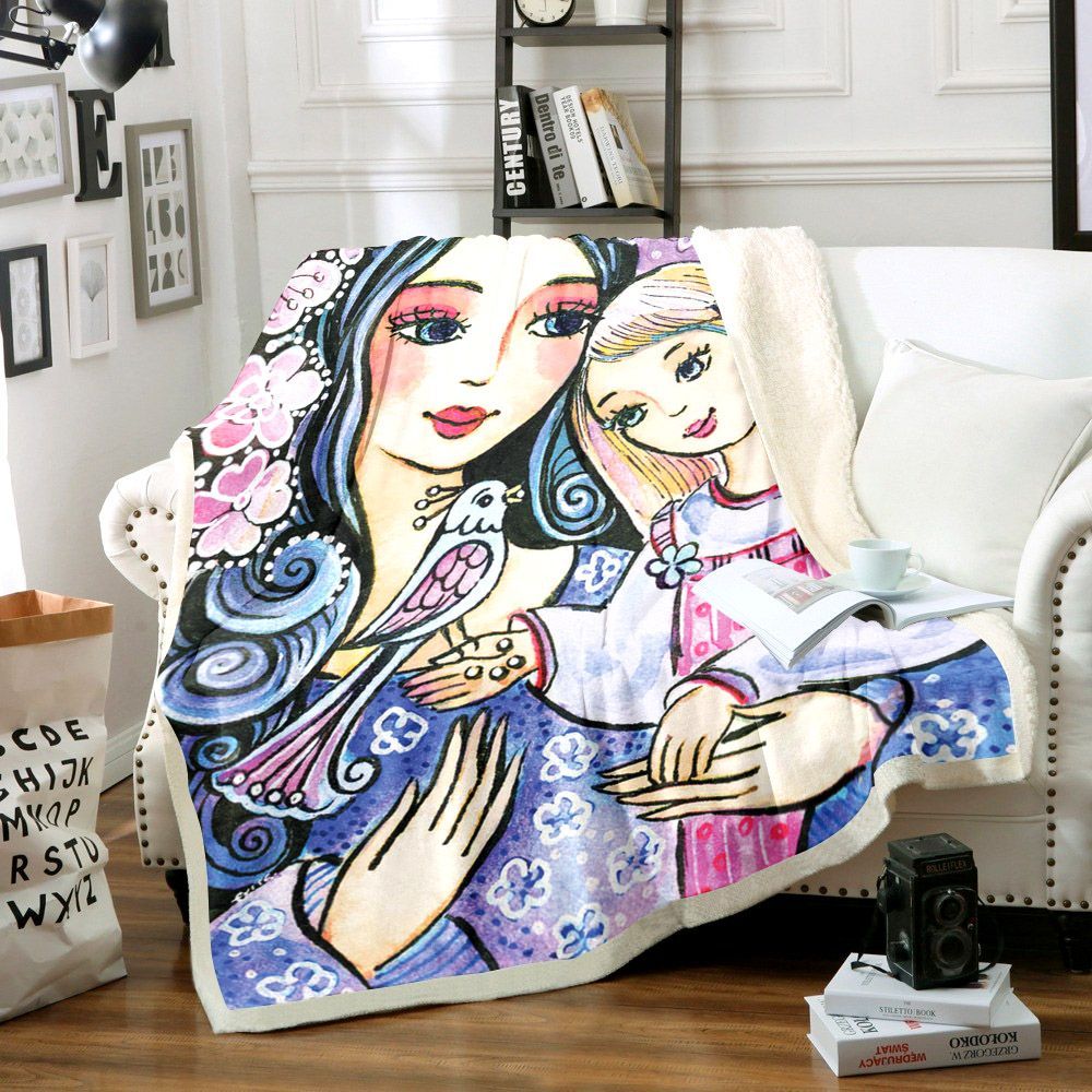 Mother And Daughter In Blue Sherpa Fleece Blanket