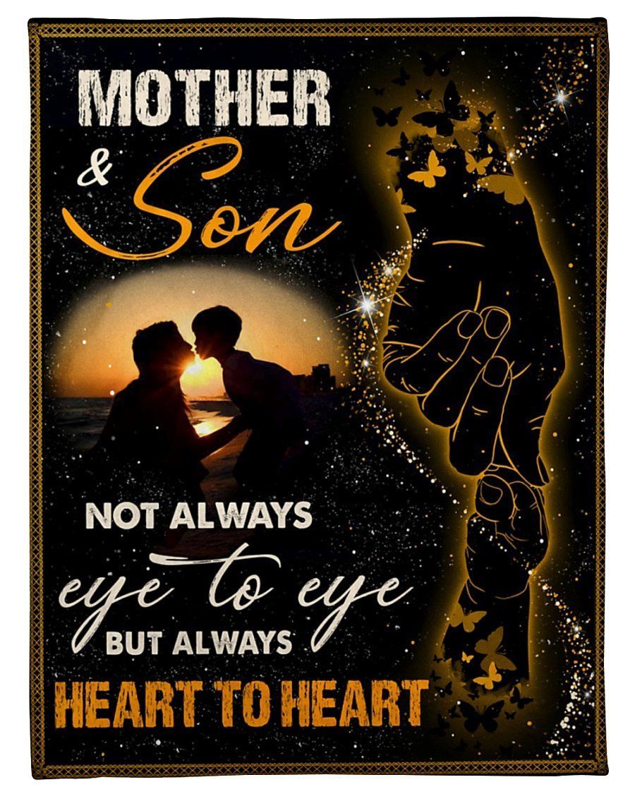 Mother And Son Always Heart To Heart To Son Fleece Blanket Fleece Blanket