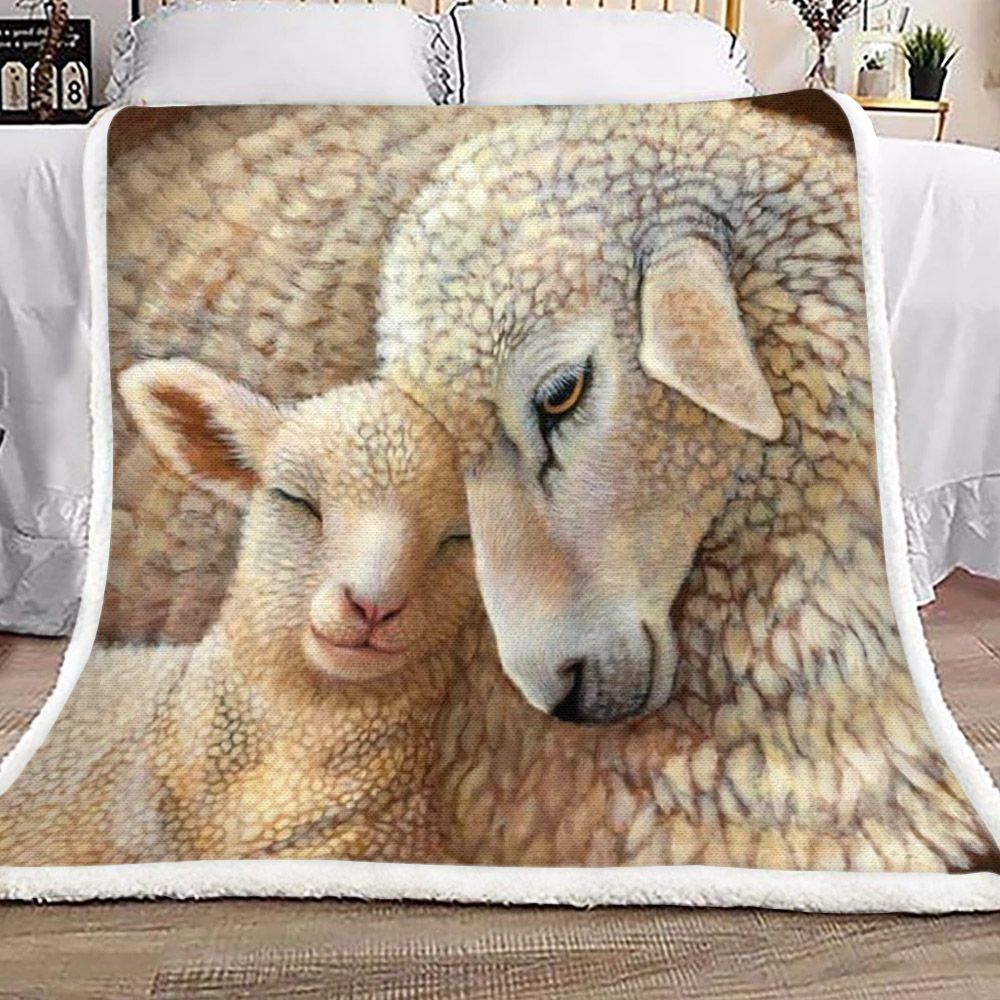 Mother Sheep And Her Lamb Sherpa Fleece Blanket