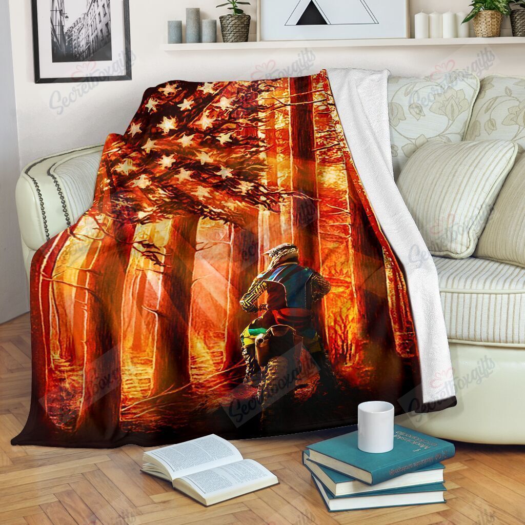 Motocross Flag Sunset Fleece Blanket