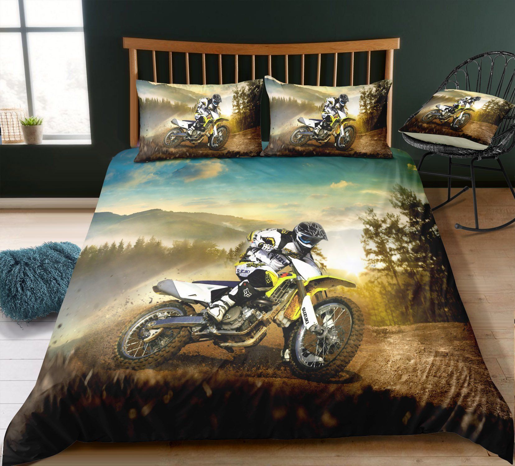 Motocross Into Forest Bedding Set