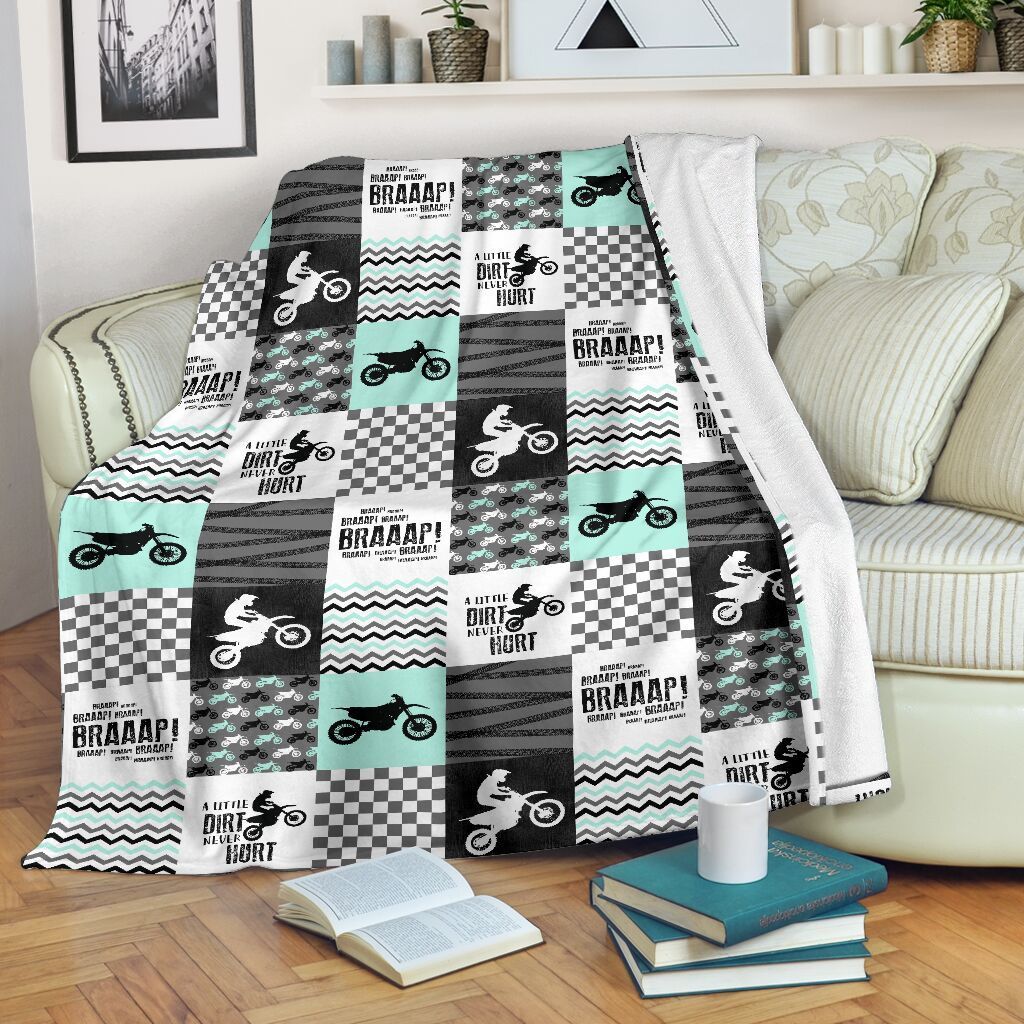 Motocross Minky Squares Gift For Motor Lovers Fleece Blanket Fleece Blanket