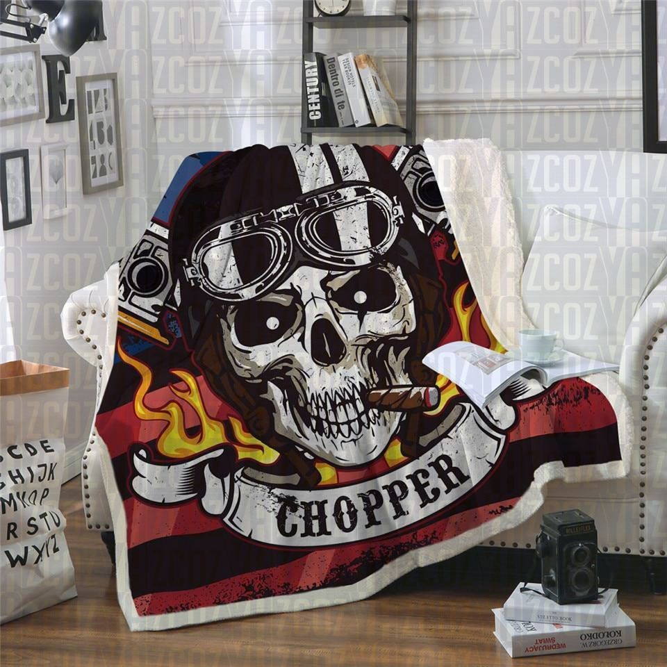 Motor Skull Sherpa Fleece Blanket