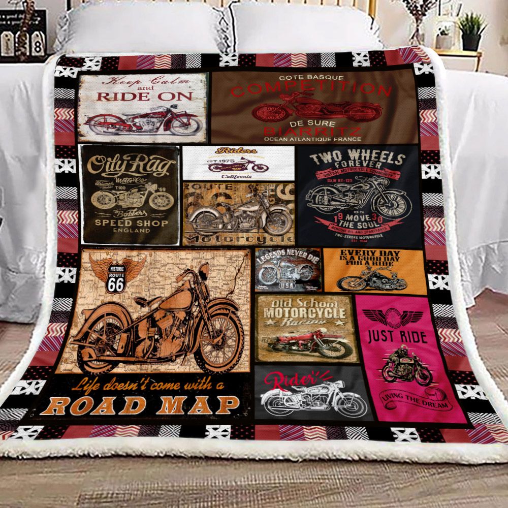Motorcycle A Road Map Fleece Blanket