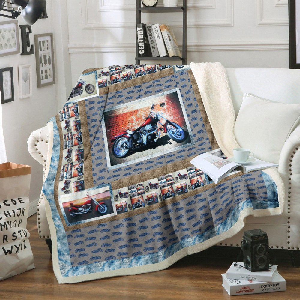 Motorcycle Sherpa Fleece Blanket