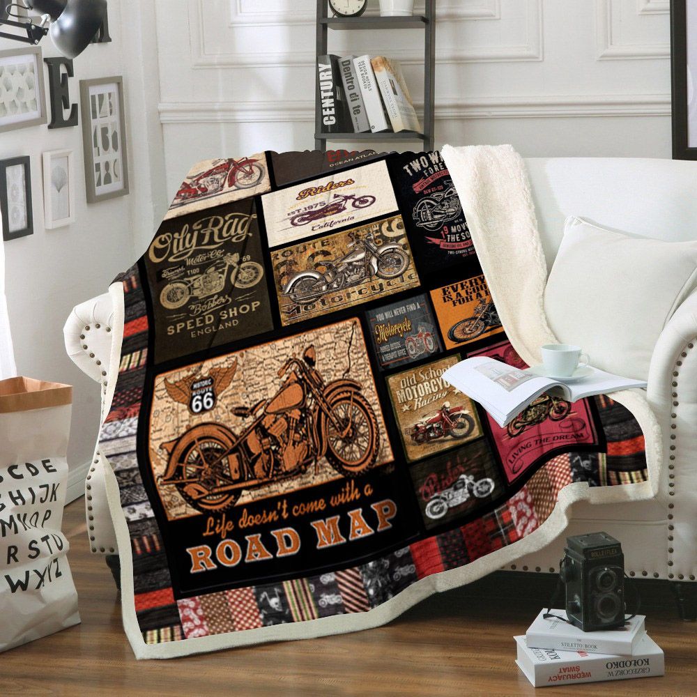 Motorcycle Sherpa Fleece Blanket