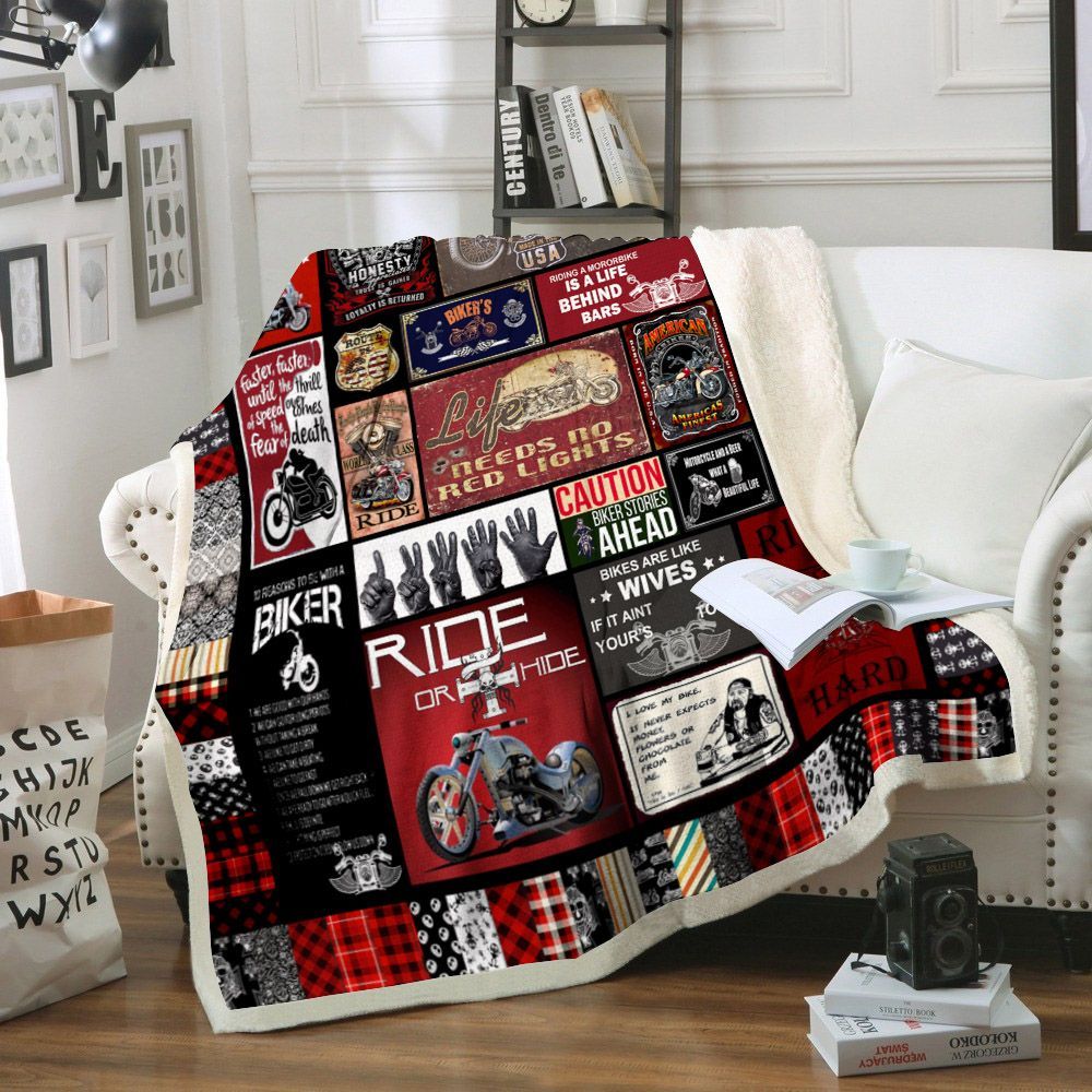 Motorcycle Sherpa Fleece Blanket