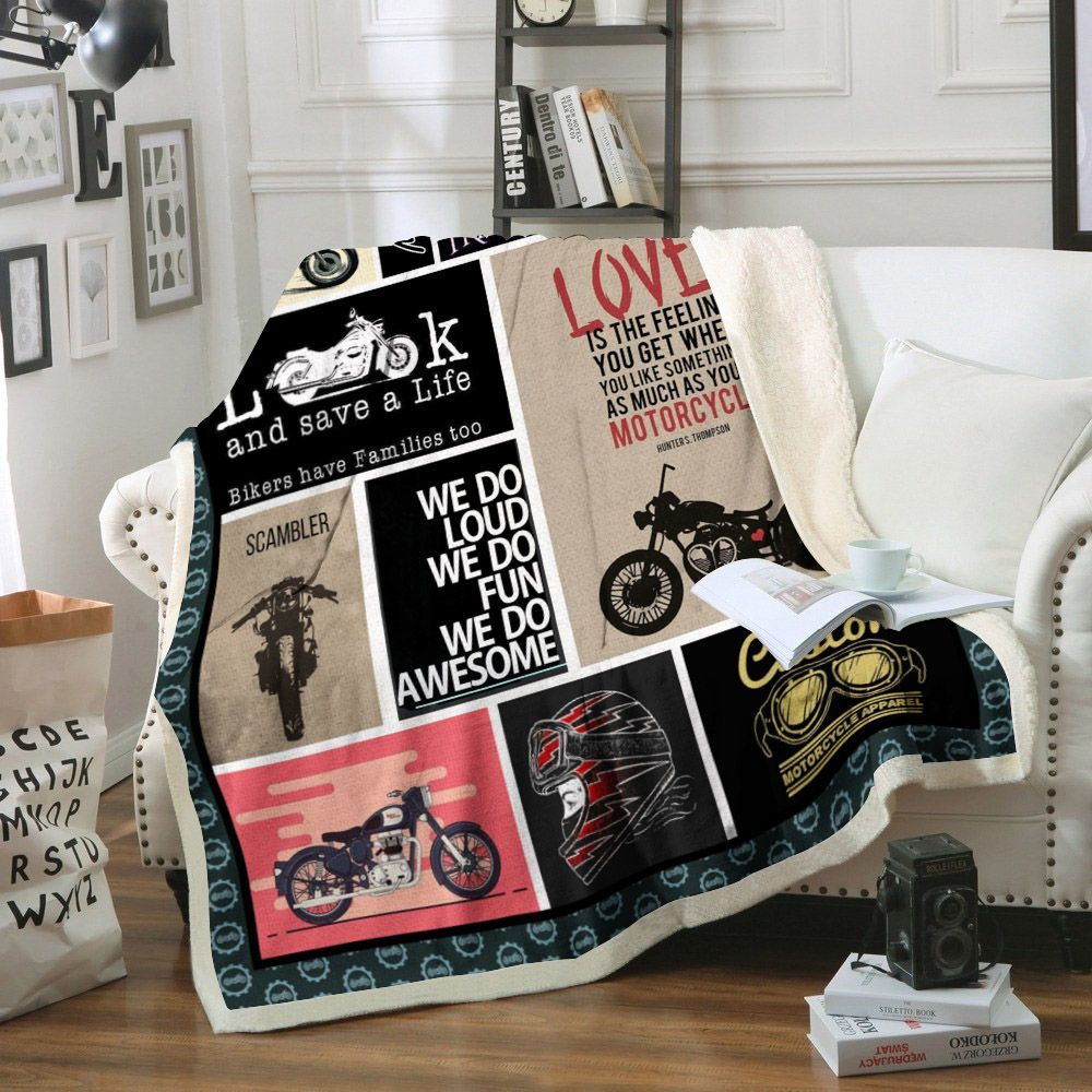 Motorcycle Sherpa Fleece Blanket