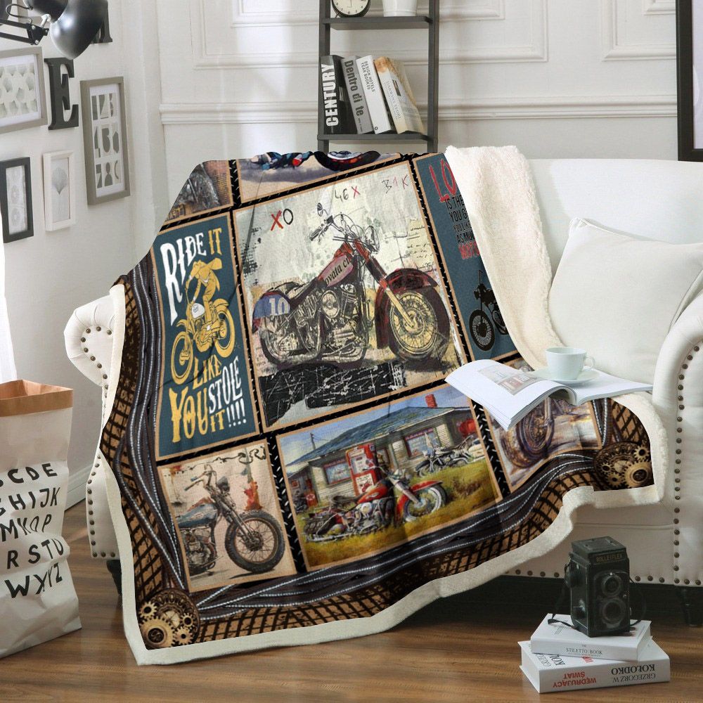 Motorcycle Sherpa Fleece Blanket