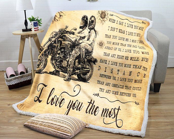 Motorcycle I Love You The Most Sherpa Fleece Blanket