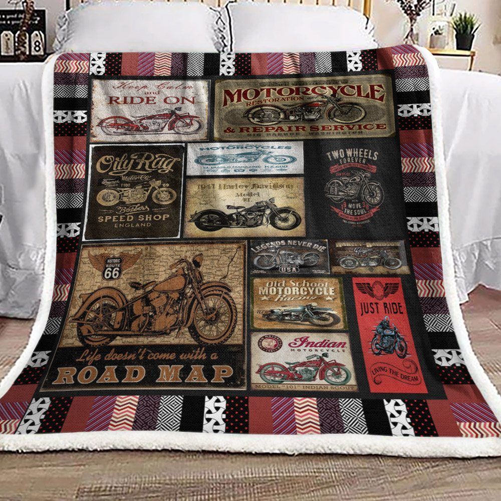 Motorcycle Sherpa Fleece Blanket