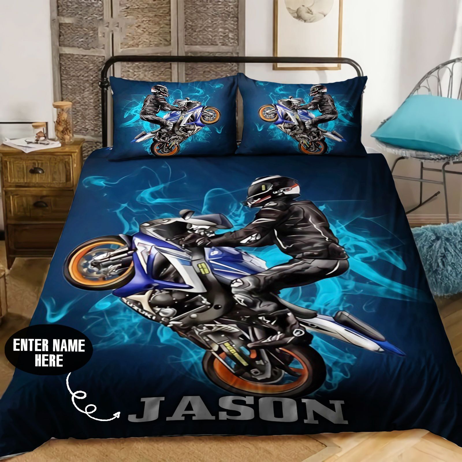 Motorcycle Personalized Bedding Set