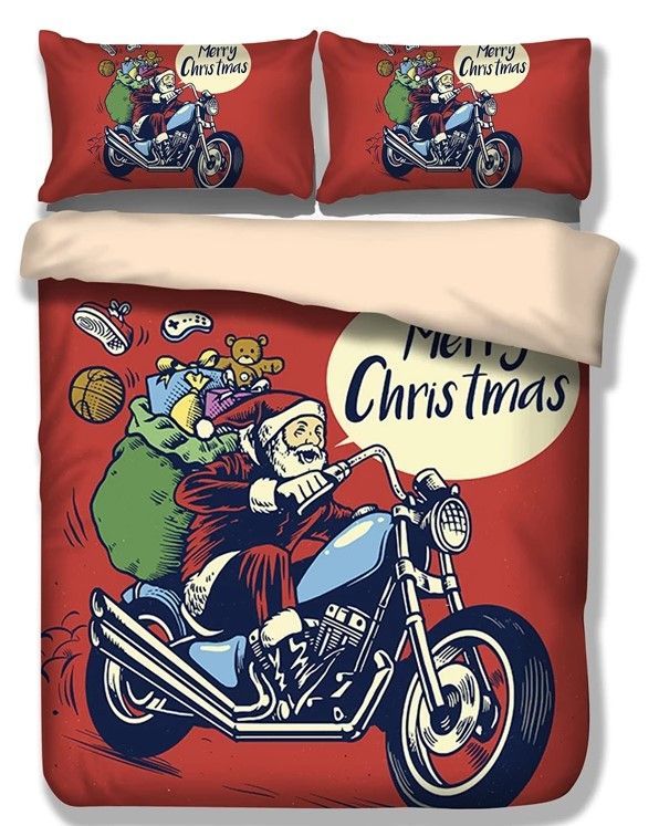 Motorcycle Santa Bedding Set