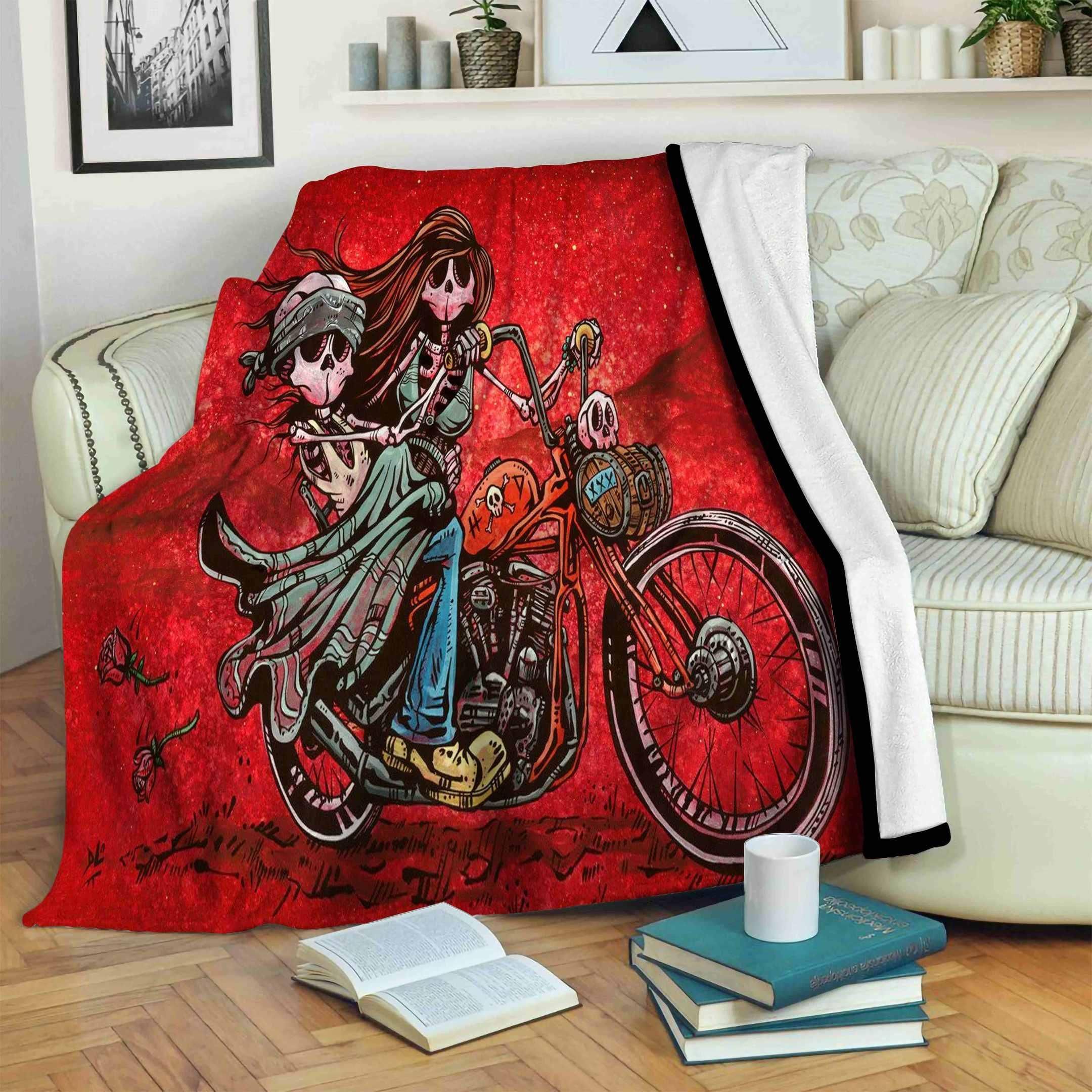 Motorcycle Skull Sherpa Fleece Blanket