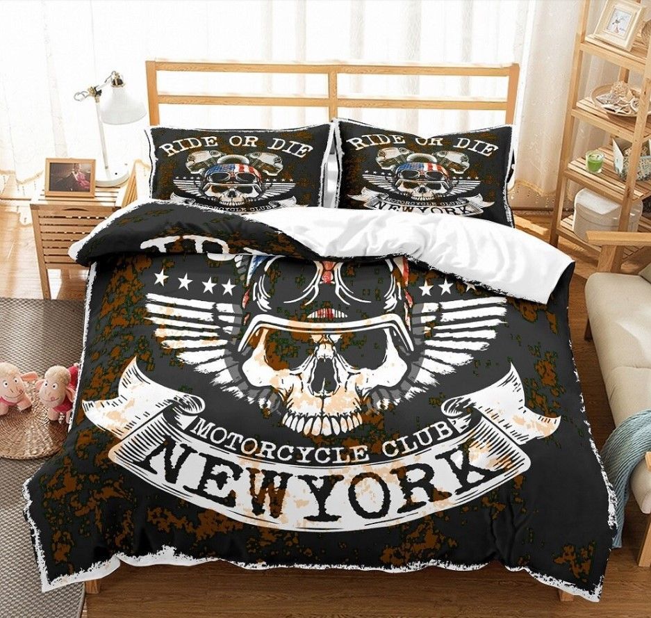 Motorcycle Skull Newyork Bedding Set