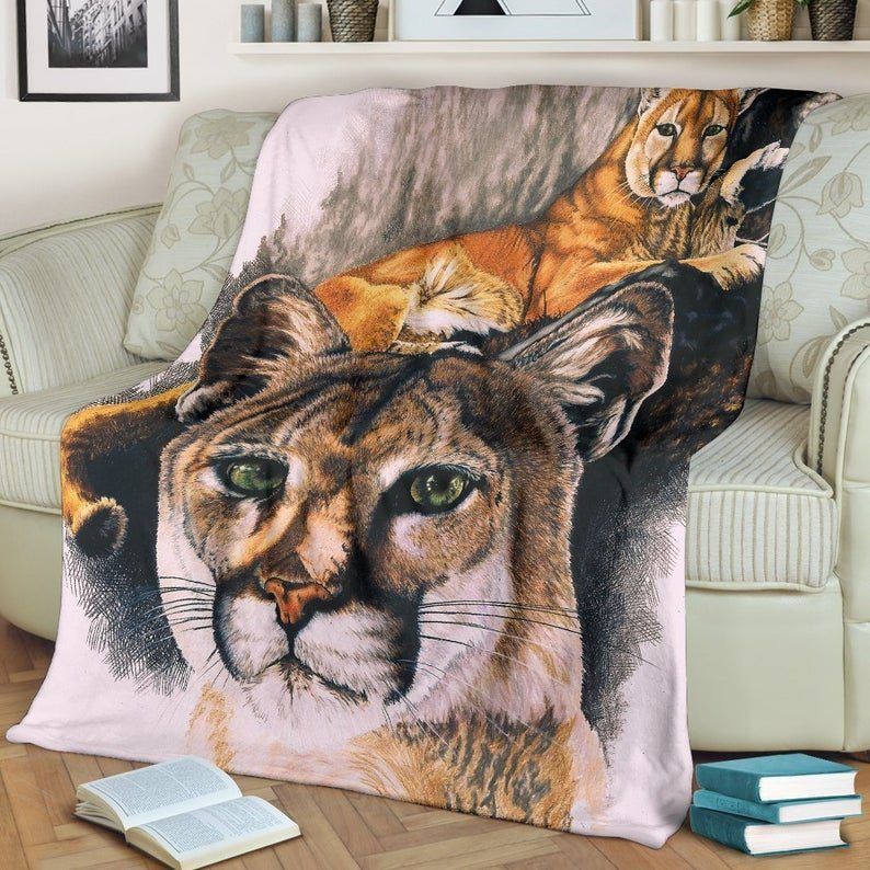 Mountain Lion Cougar Sherpa Fleece Blanket