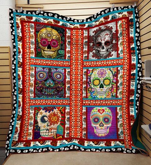 Mp0110 Sugar Skull Hipster Sugar Skulls Quilt Dhc16123046Dd