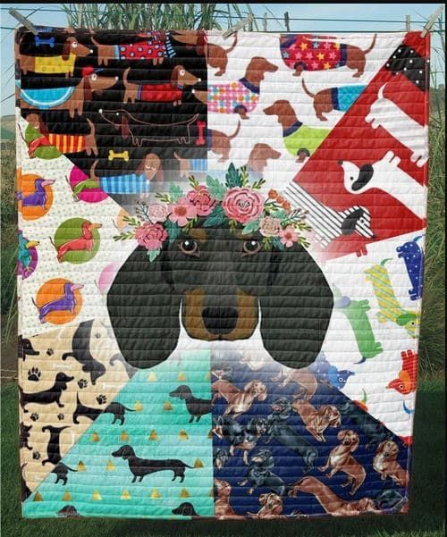 Mp0411 Dachshund Dachshund Wearing Floral Wreath Quilt Dhc16122930Dd