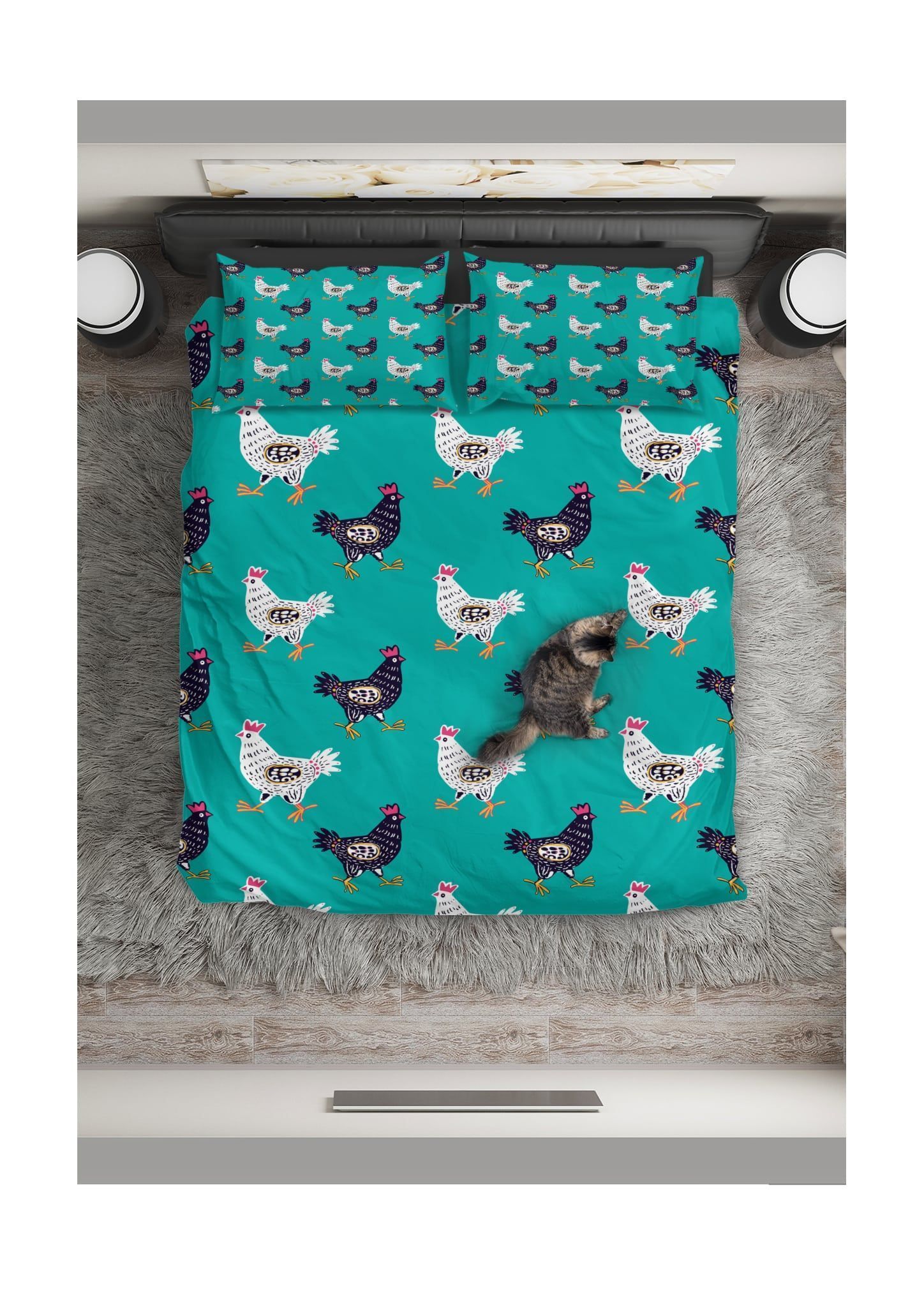 Chicken Black And White Chickens Bedding Set