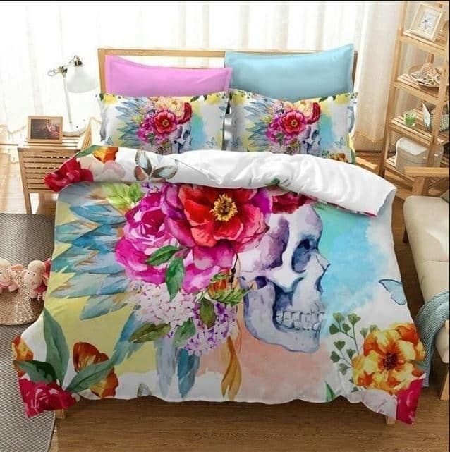 Skull Watercolor Skull Bedding Set