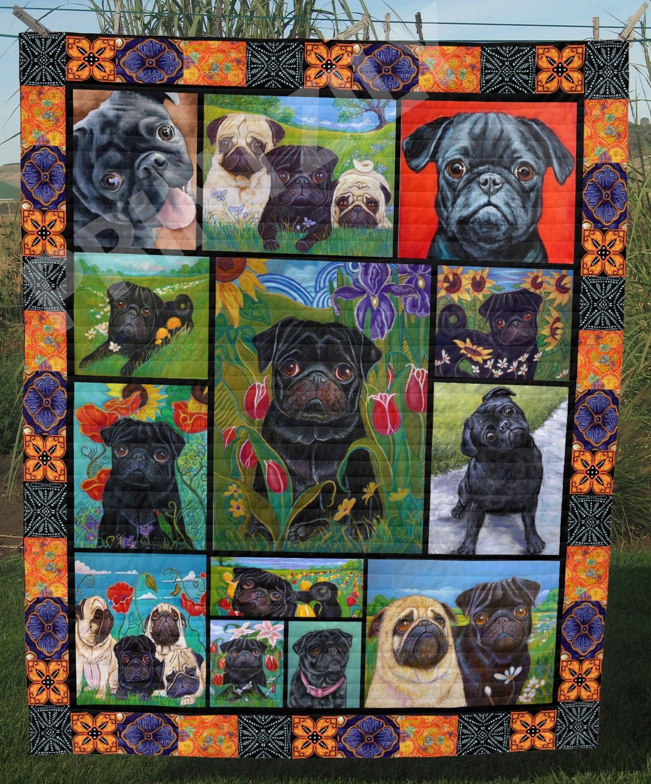 Mp1306 Pug Cute Black Pug Quilt Dhc16122966Dd