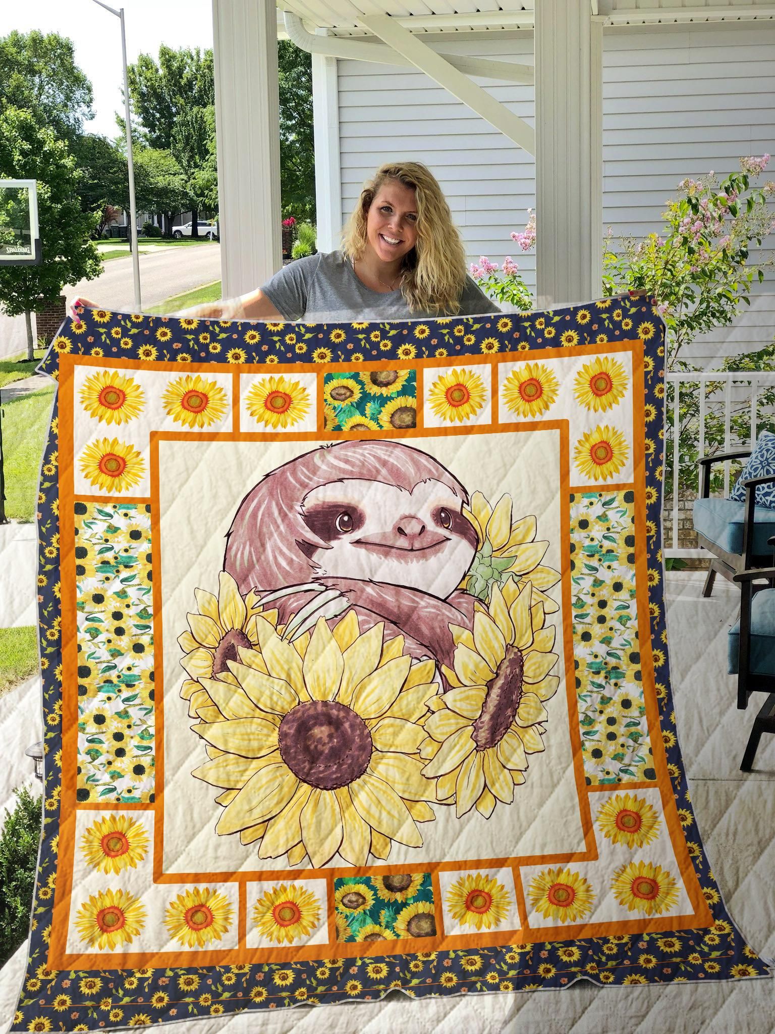 Mp1409 Sloth Sunflower Lovely Sloth Quilt Dhc16123331Dd
