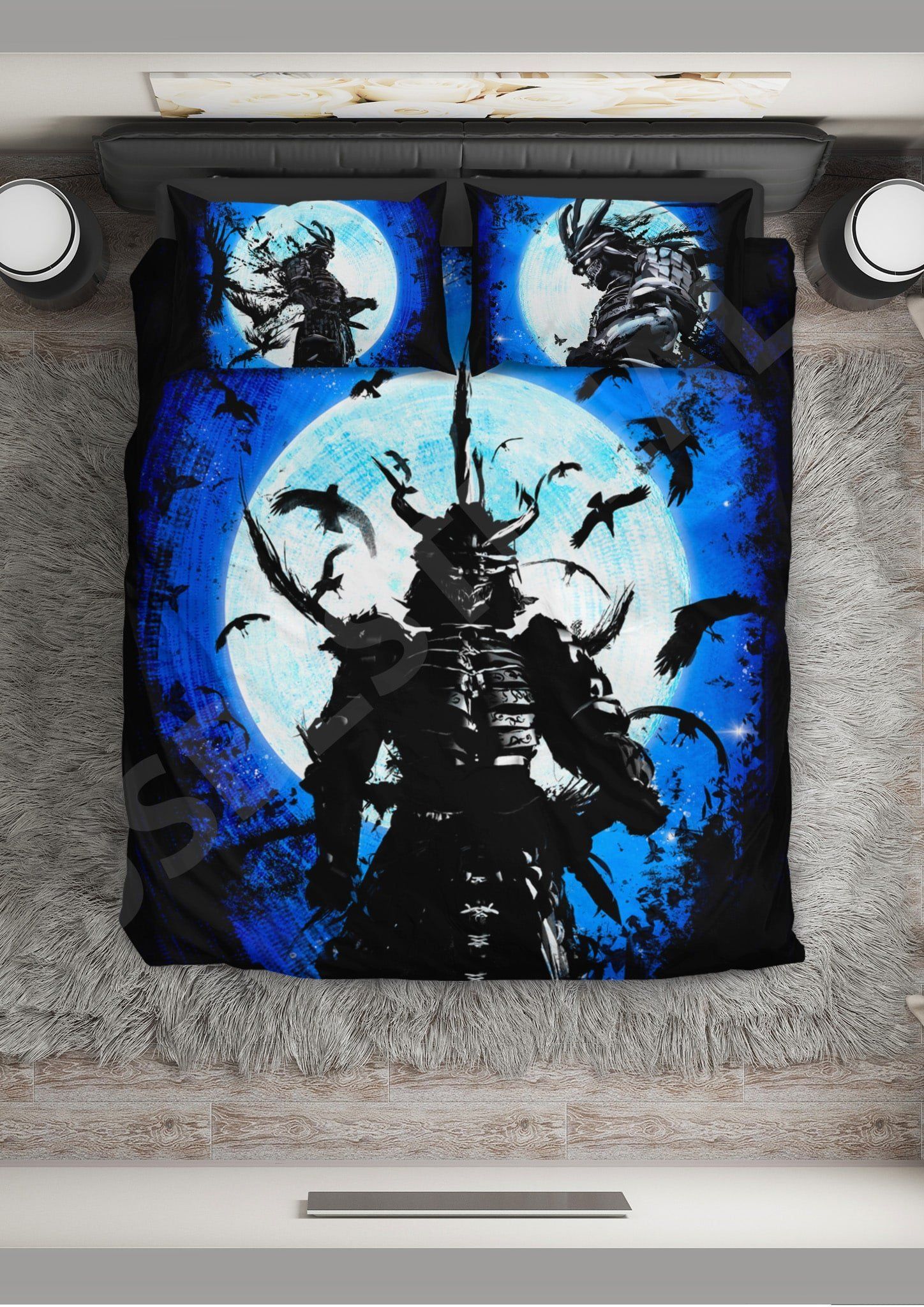 Samurai Skull Samurai And Moonlight Bedding Set