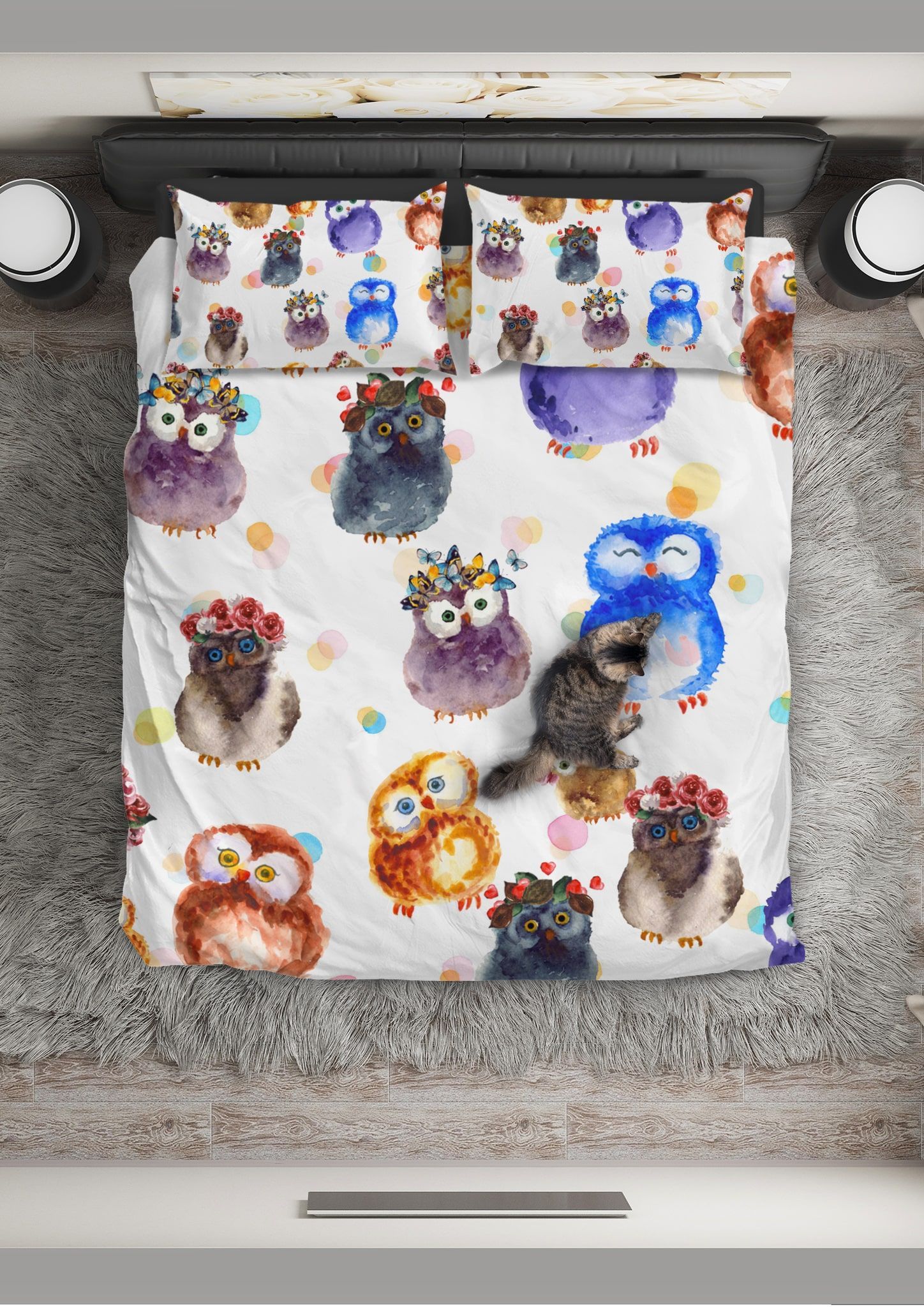 Owl Watercolor Cute Owl Bedding Set