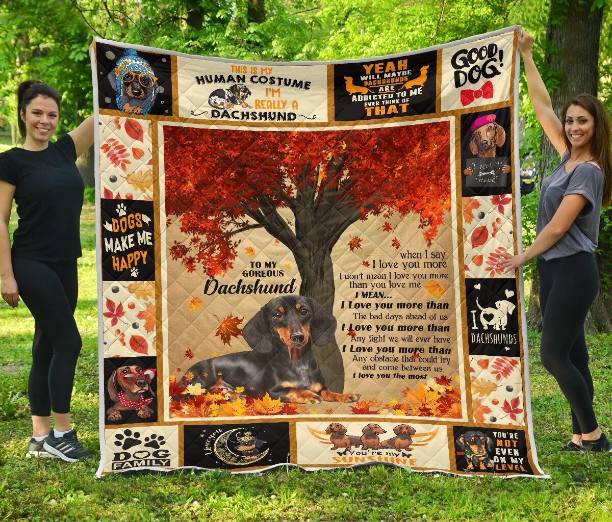 Mp2610 Dachshund Dachshund Under Autumn Tree Quilt Dhc16124290Dd