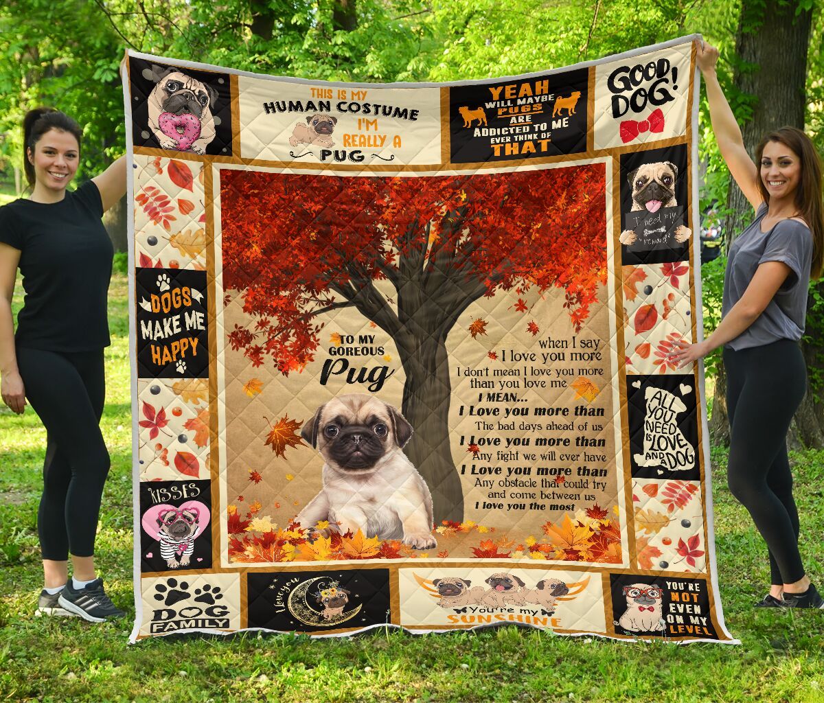 Mp2610 Pug Pug Under Autumn Tree Quilt Dhc16124291Dd