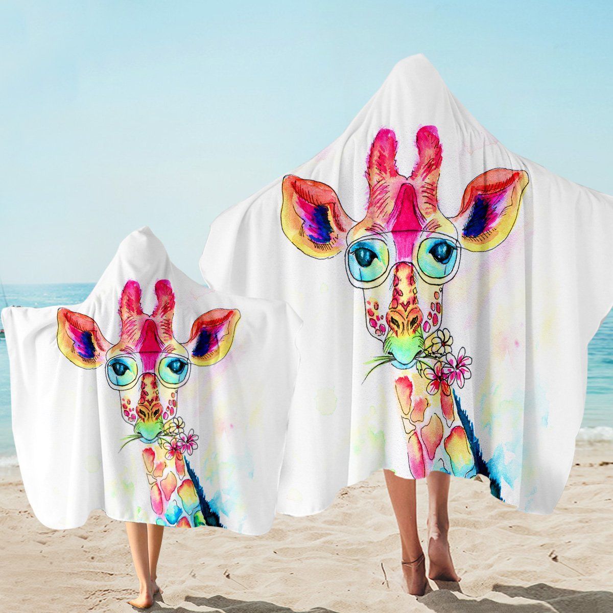 Ms Giraffe White Printed Hooded Towel