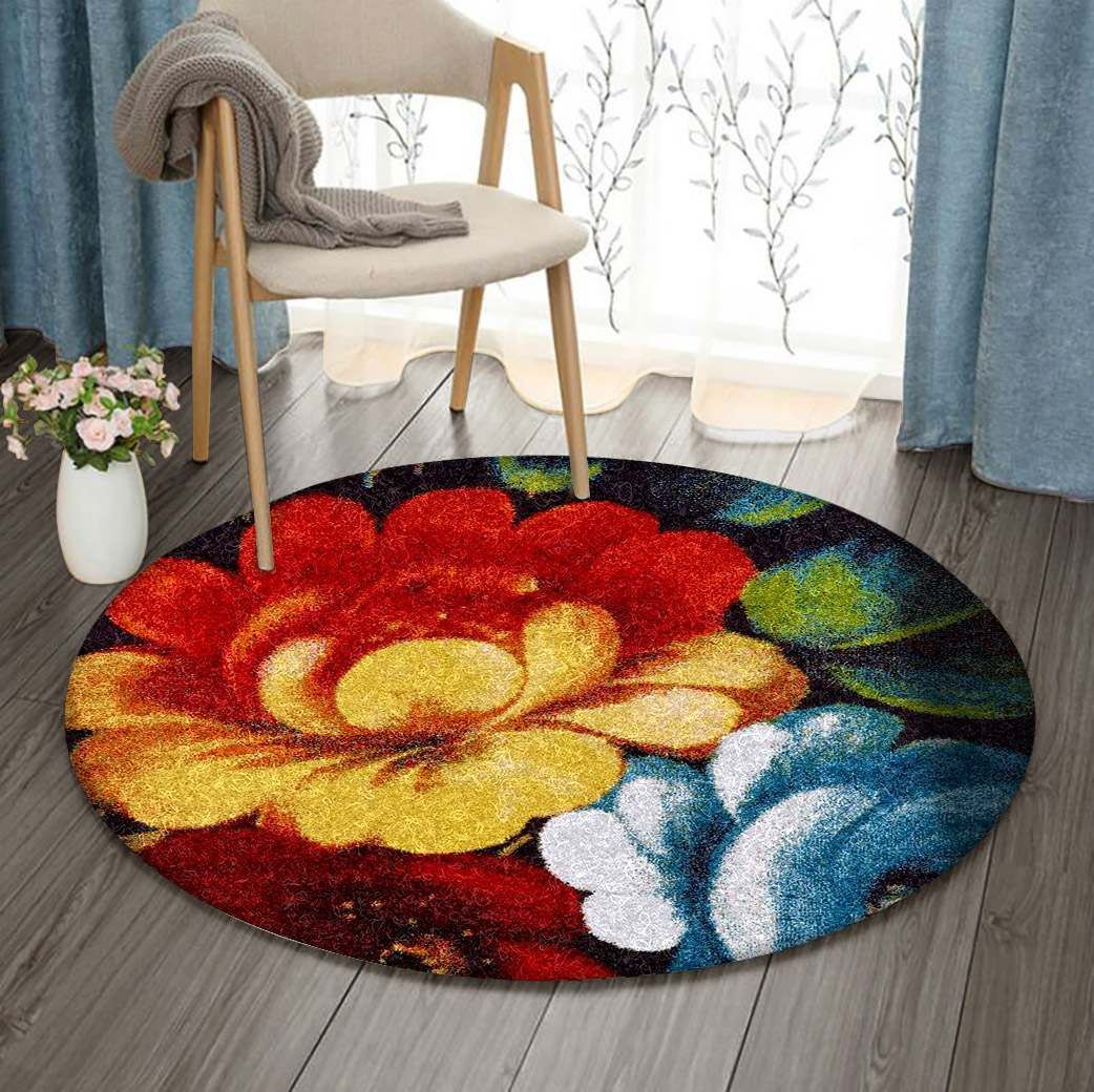 Multi Color Flower Round Carpet