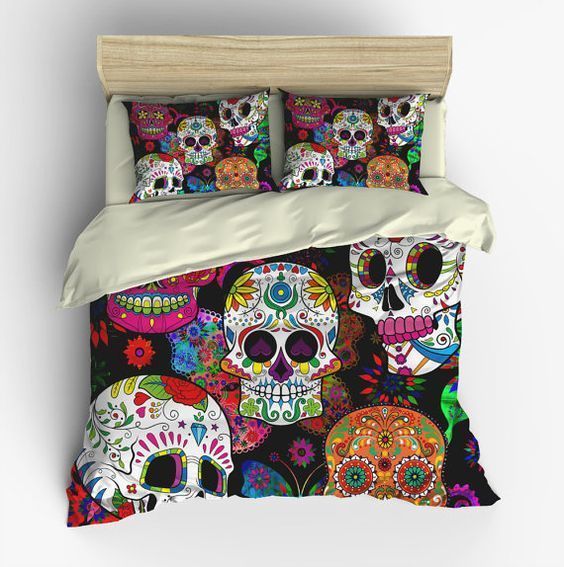Multi Color Sugar Skull Bedding Set