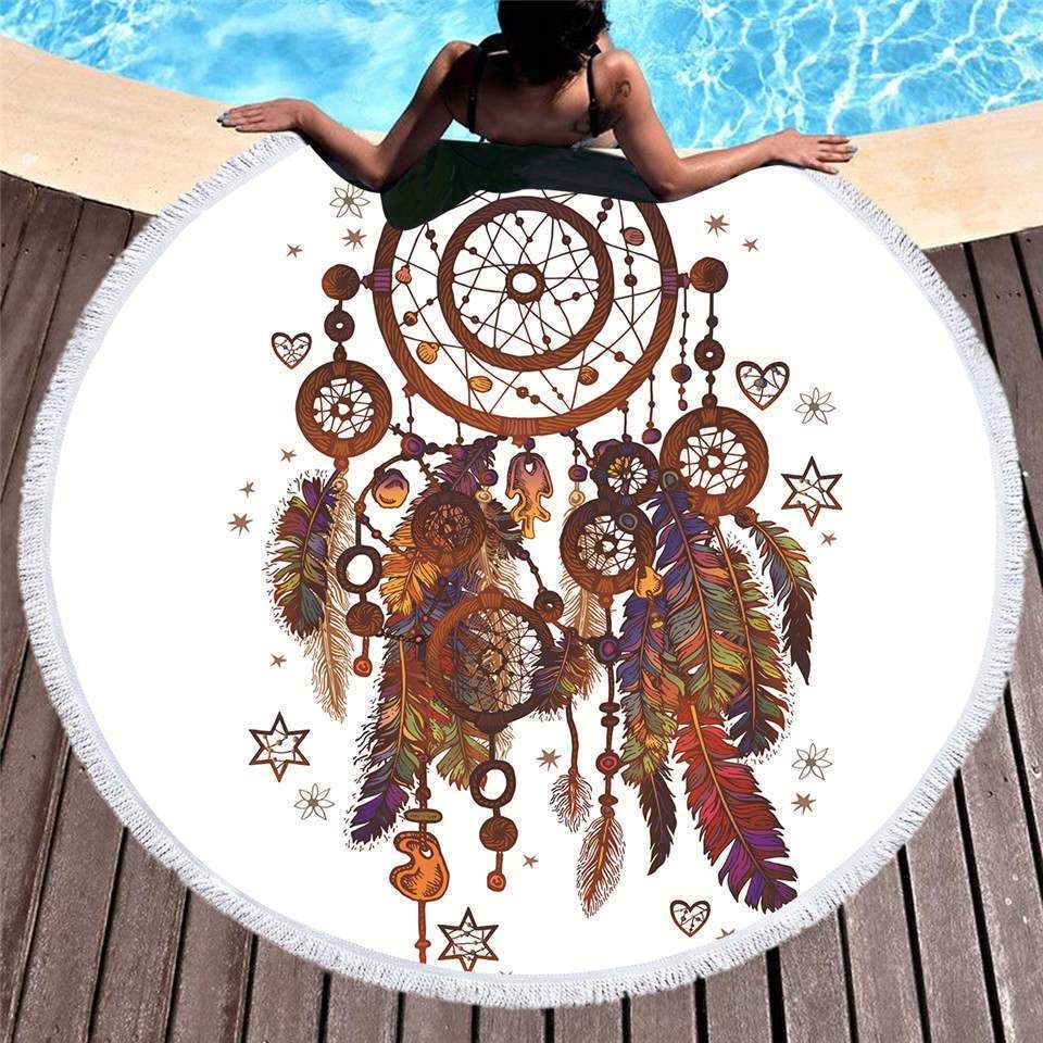 Multi Lap Dream Catcher Vintage Pattern Printed Round Beach Towel