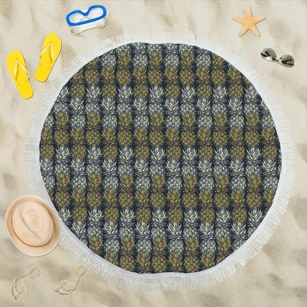 Multi Pineapple Design Pattern Printed Round Beach Towel