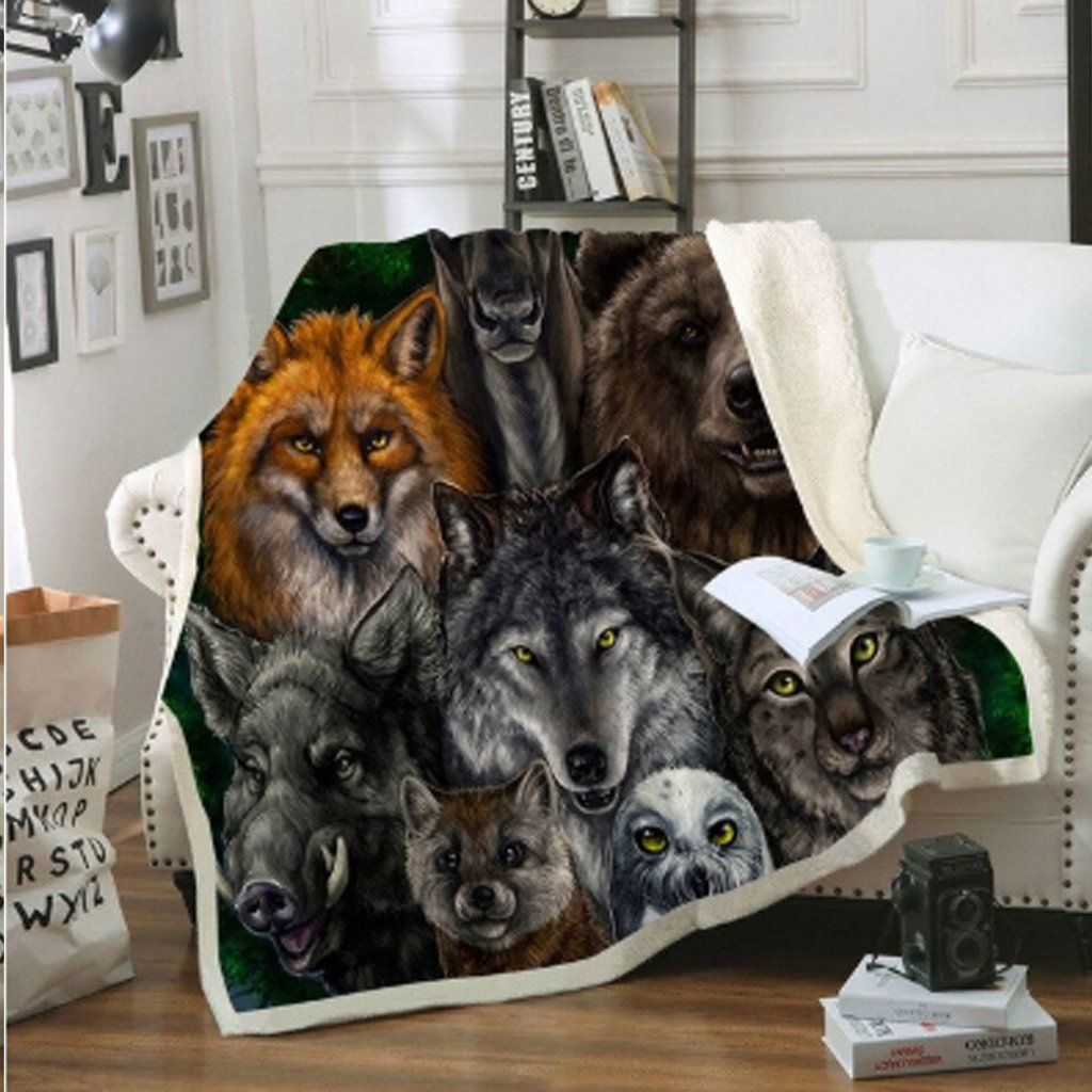 Multi Wolf Sherpa Fleece Blanket