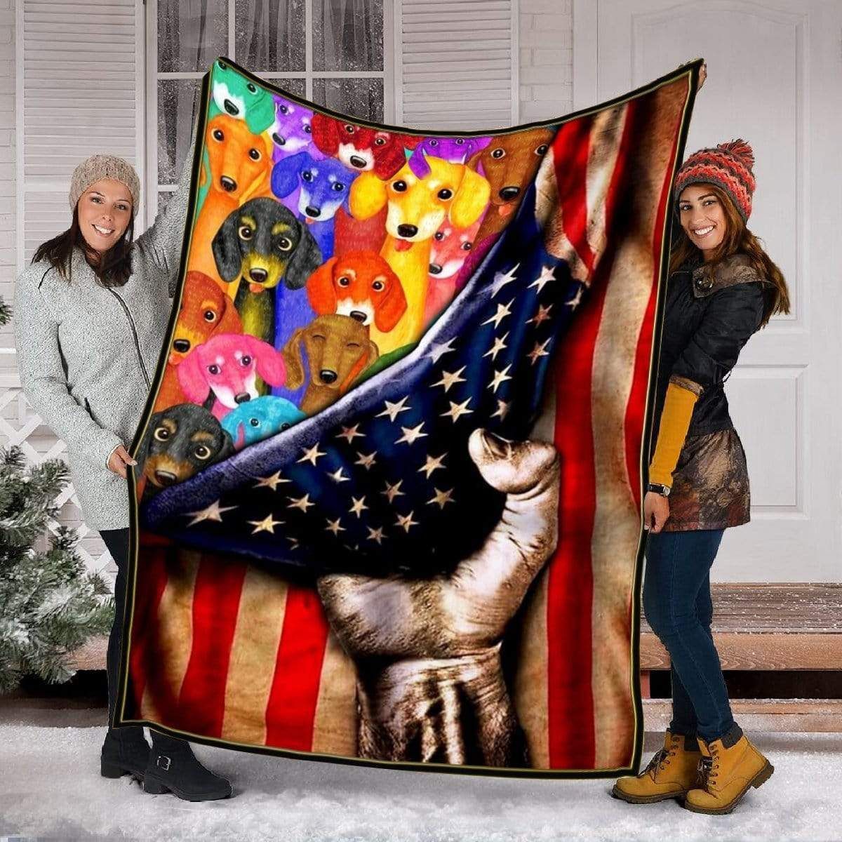 Multicolor Dachshund Us Flag Fleece Blanket Gift For Women