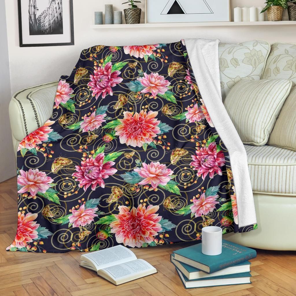 Multicolor Dahlia Pattern Print Design Fleece Blanket