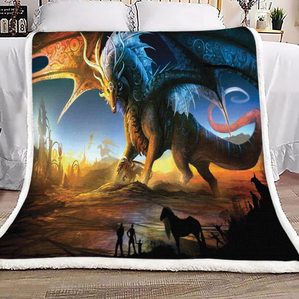 Multicolor Dragon Sherpa Fleece Blanket