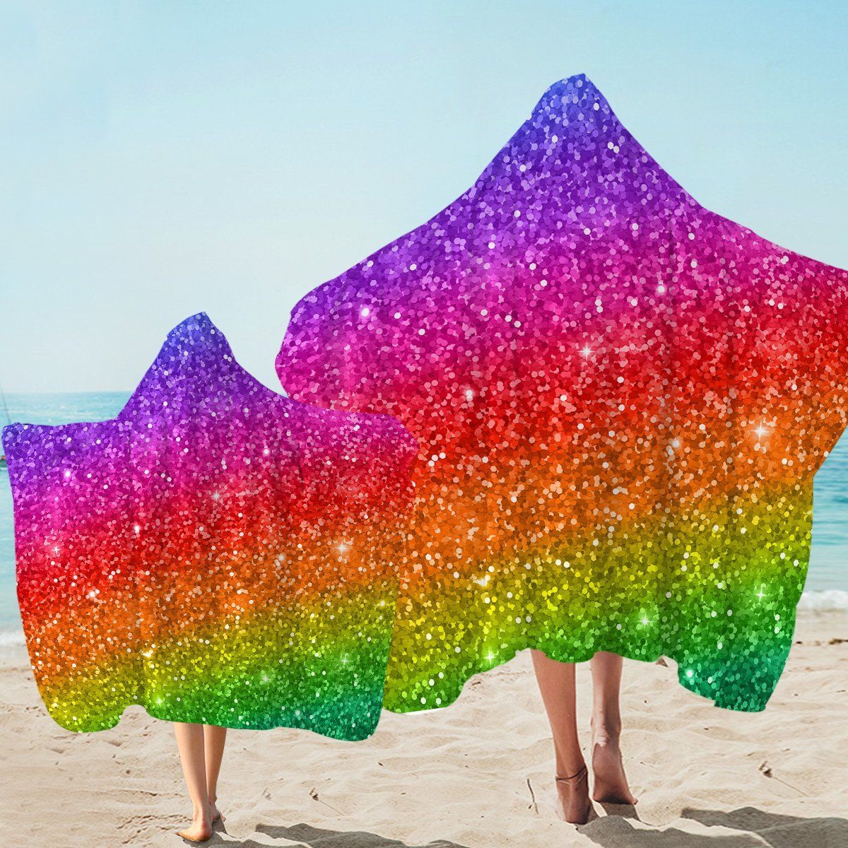 Multicolor Glittered Background Printed Hooded Towel