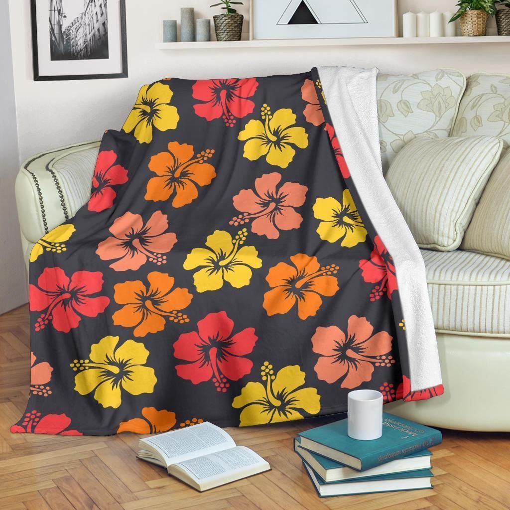 Multicolor Hibiscus Pattern Print Design Fleece Blanket