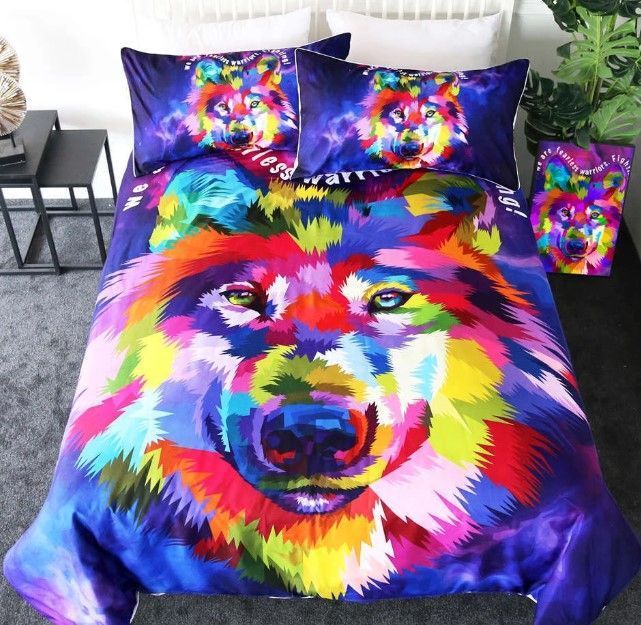 Multicolor Wolf Bedding Set