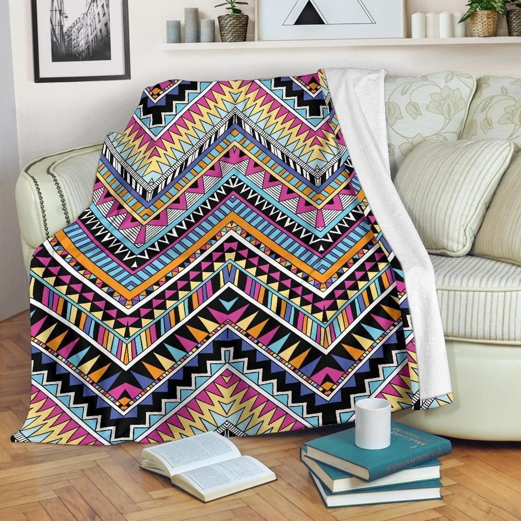 Multicolor Zigzag Tribal Aztec Printed Fleece Blanket