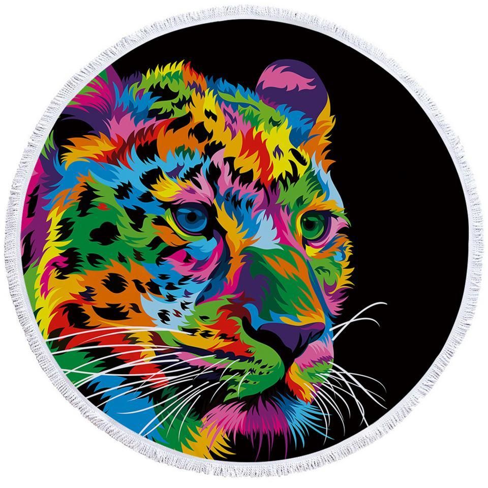 Multicolored Leopard Black Printed Round Beach Towel