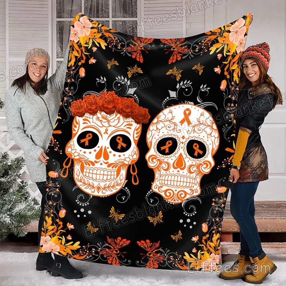 Multiple Sclerosis Sugar Skull Couple Cancer Fighters Sherpa Fleece Blanket