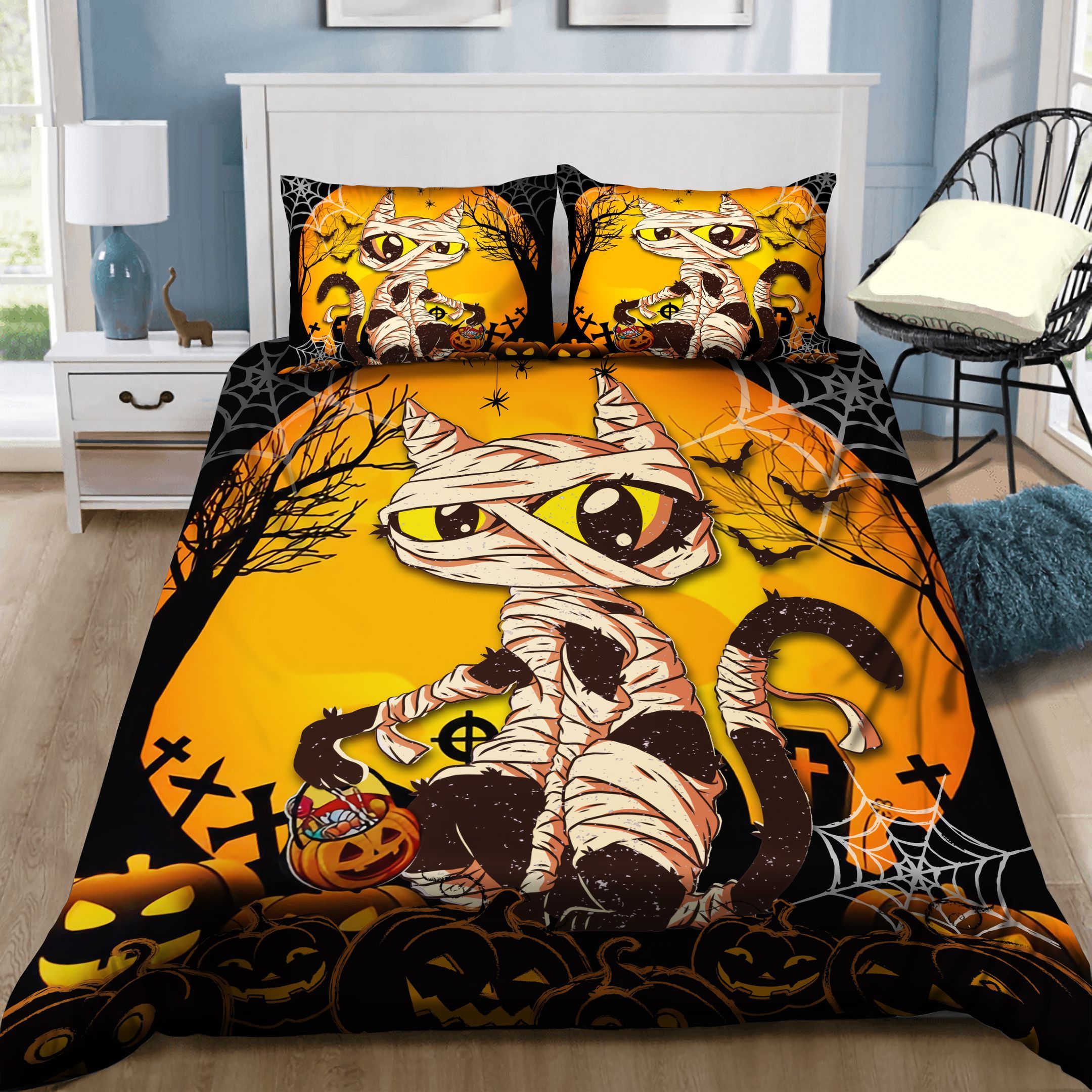 Mummy Black Cat Halloween Bedding Set