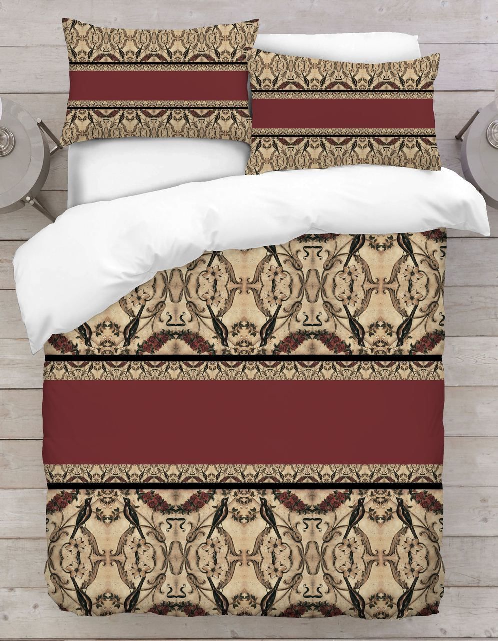 Mural Birds Red Bedding Set